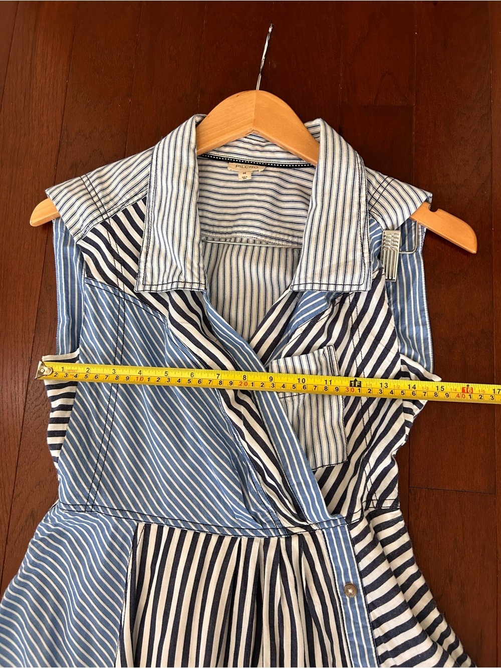 Anthropologie Pilcro Asymmetrical Button-Front Wrap Shirt Dress blue white XS - Picture 10 of 14